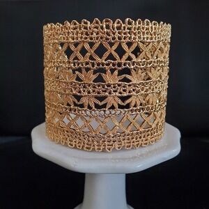 Stella & Dot Alila Wide Gold Tone Lace Cuff Bangle Filigree Design Boho